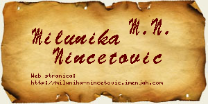 Milunika Ninčetović vizit kartica
